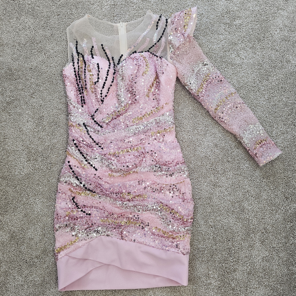 Pink Sequin One-Shoulder Dress